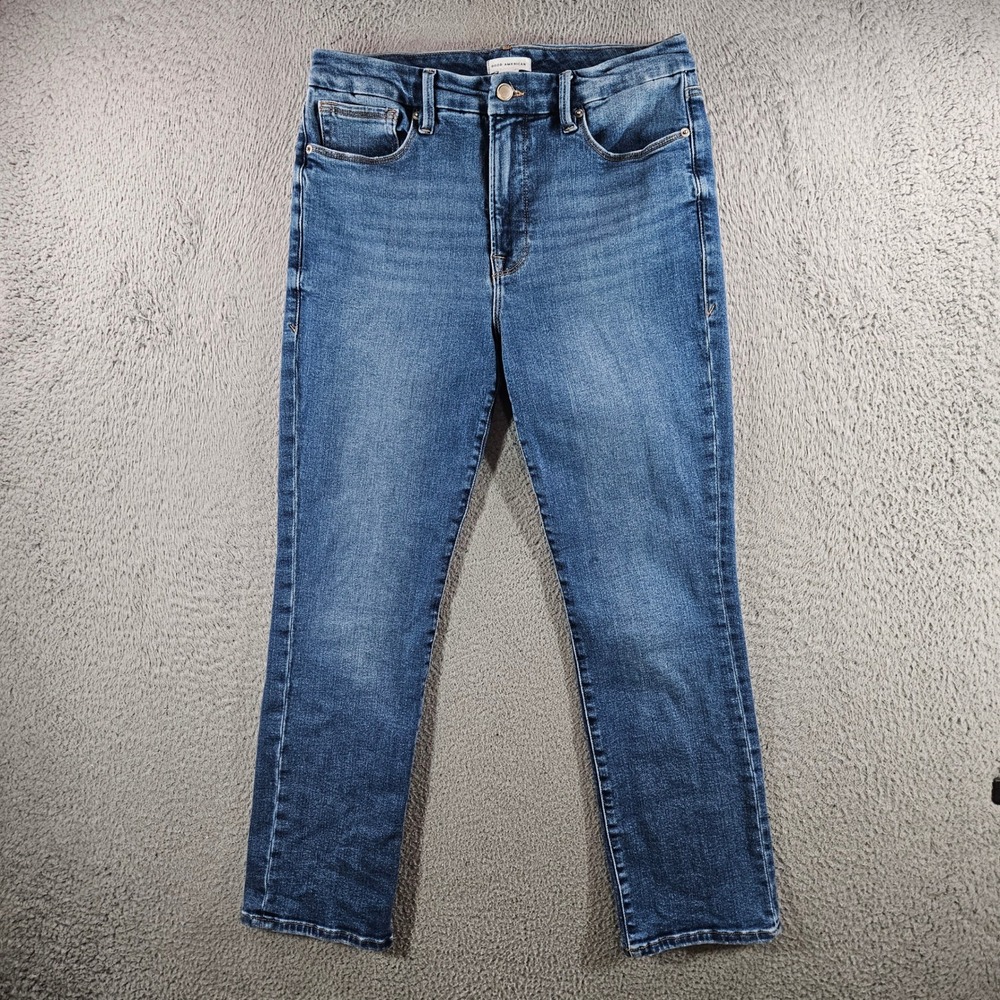 Good American Good Straight Jeans Womens 10/30 Blue High Rise Indigo